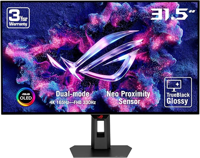 ASUS ROG Strix WOLED XG32UCWG – 32 Zoll 4K UHD Gaming Monitor – Dual-Modus 4K bei 165 Hz FHD bei 330 Hz, 0.03ms, Sync-Tech, HDR 400 TB – 16:9, 3840×2160, DP, HDMI, 15W USB-C, USB-Hub, Ergo