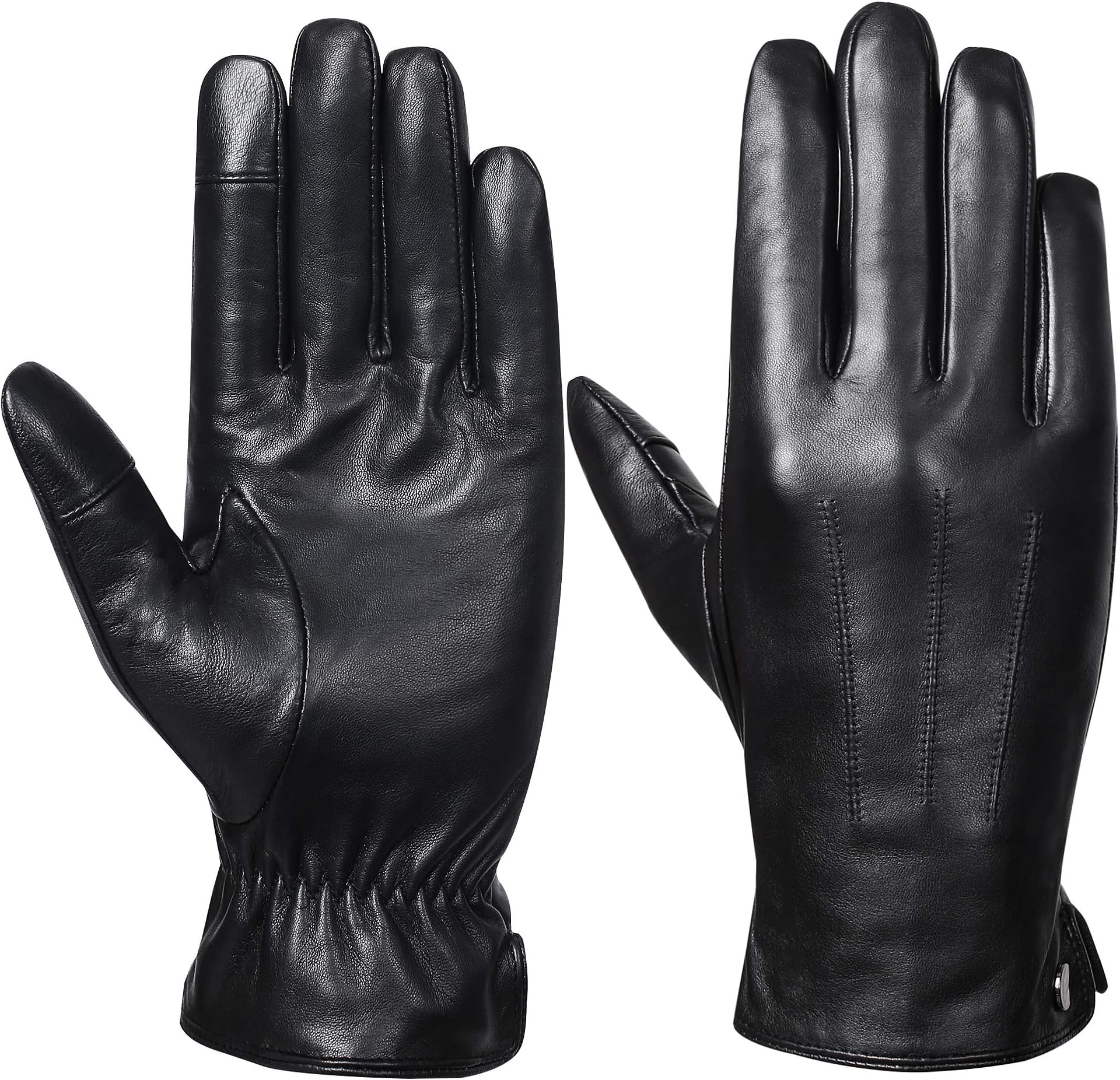 Acdyion Genuine Leather Gloves for Men,Winter Warm Cashmere/Wool Lined Touchscreen,Black Thermal Dress Driving Gloves