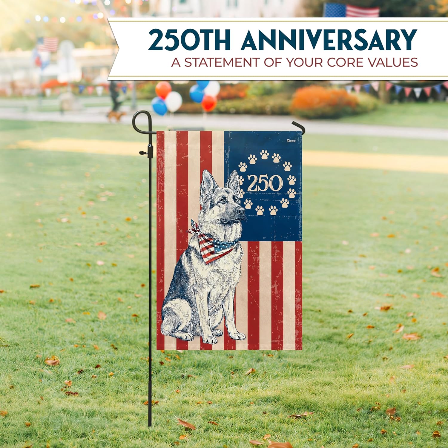 FLAGWIX American German Shepherd Flag - Polyester Double-sided Yard Flags For Outside Garden Flag (11.5" x 17.5") - 4th of July Decorations for Home Yard Garden Decor Banner, Gifts For Men Women