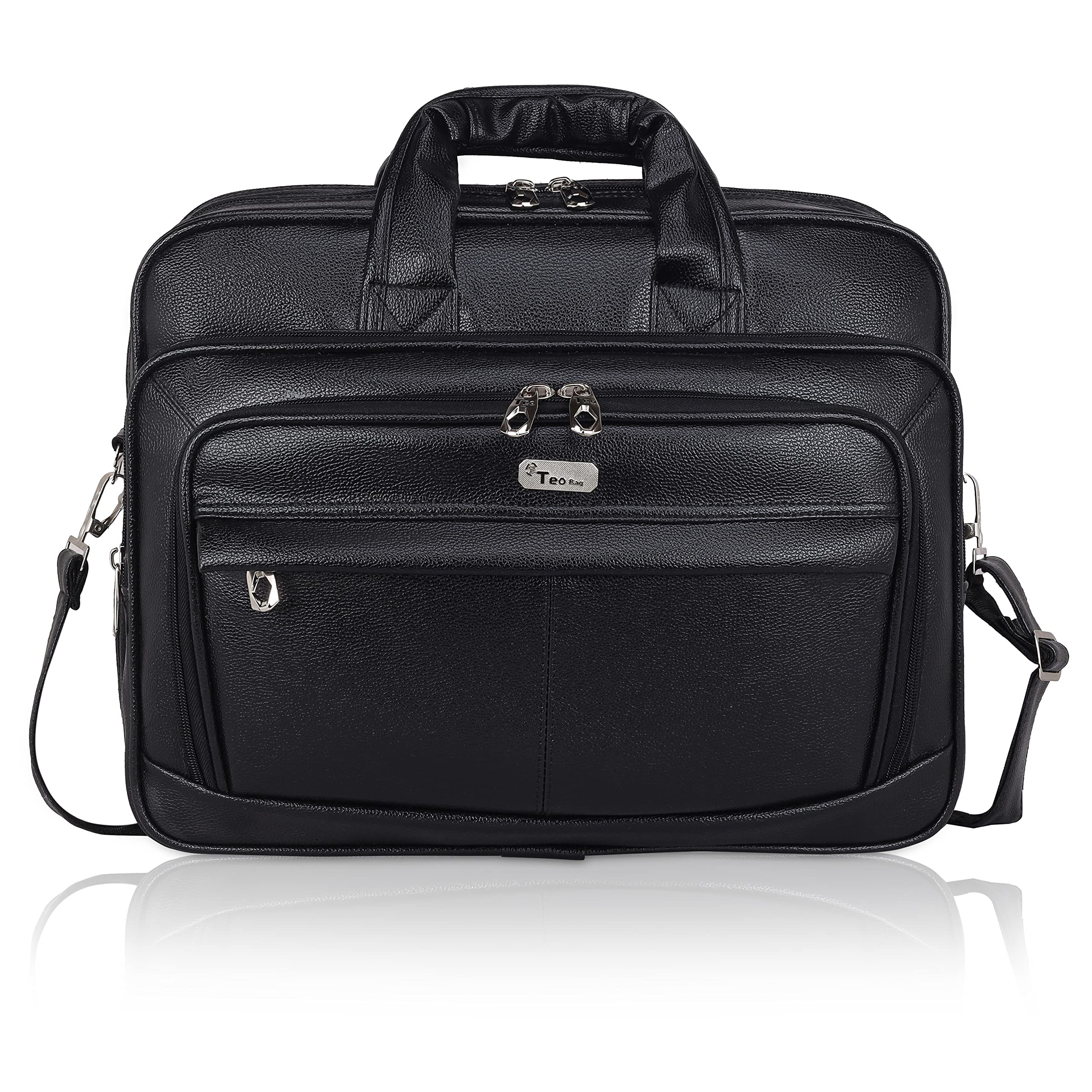 【BIG size】3way bag／black leather Teo (18 Inch) Large size Vegan Leather Laptop, Shoulder, Messenger
