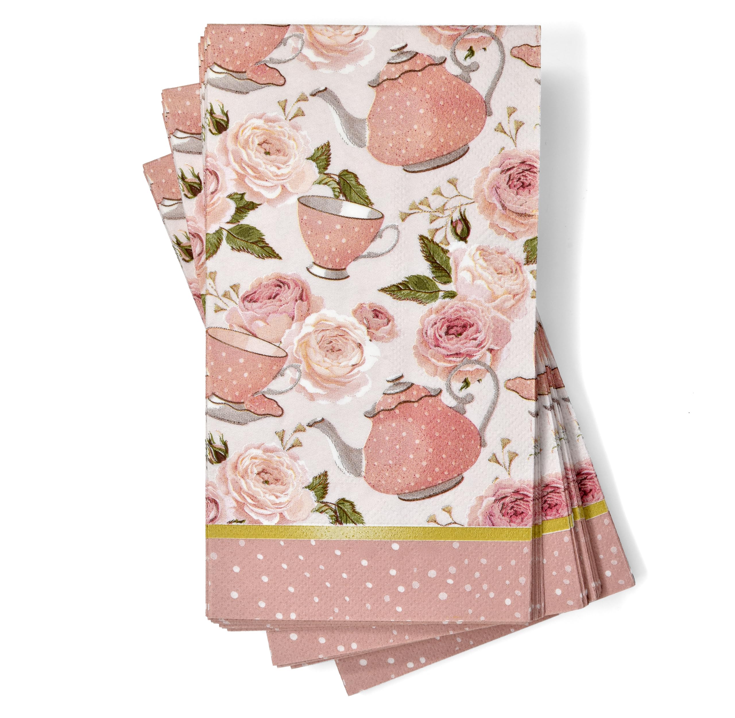 Gift Boutique 100 Tea Cup Guest Napkins 3 Ply Disposable Paper Pack Floral Teacups Dinner Hand Napkin for Spring Tea Party Picnic BBQ Decorative Towel