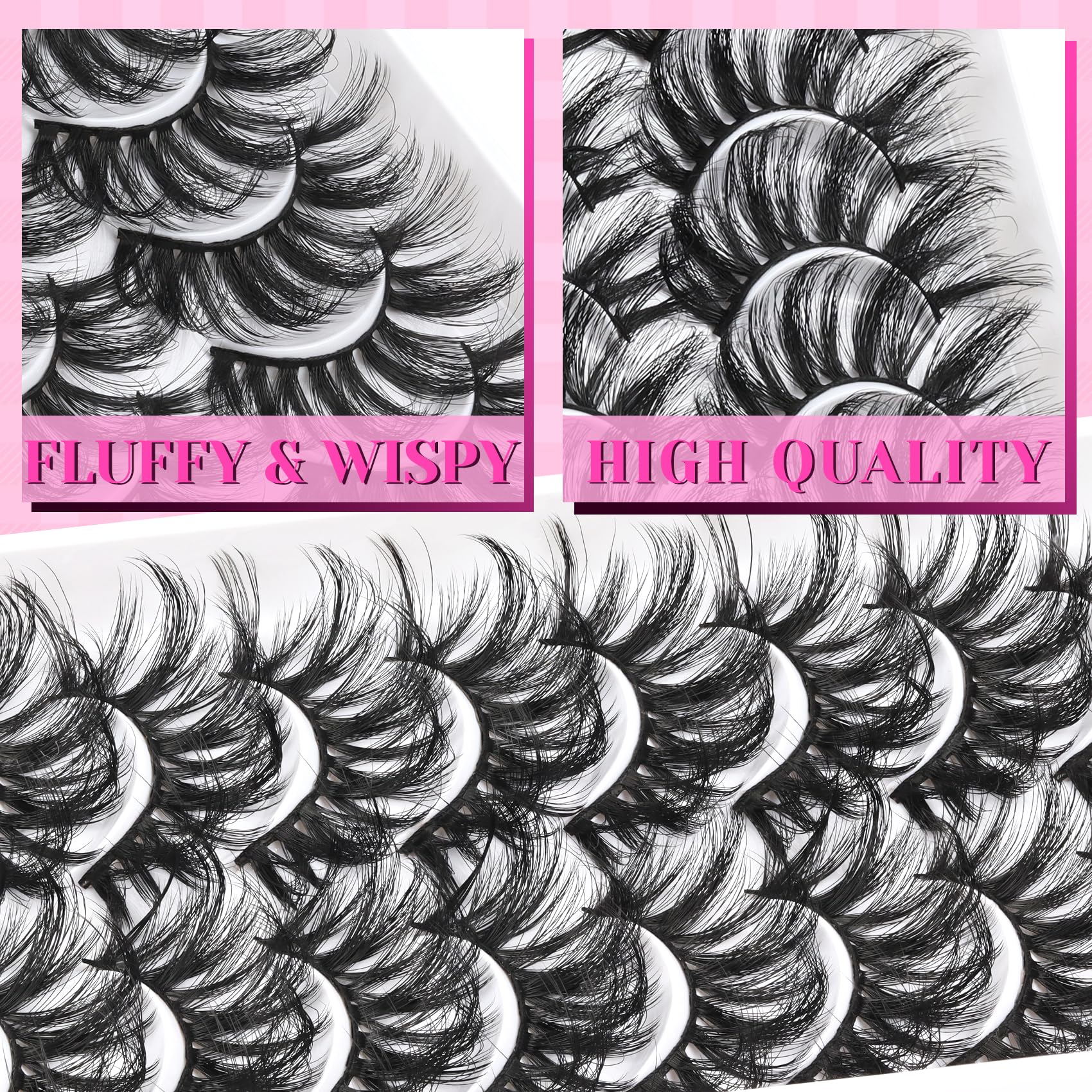 Veleasha Lashes Fluffy Wispy sztuczne rzęsy Mink Eyelashes Criss-cross, sztuczne rzęsy dla kobiet, 10 par (6D23)