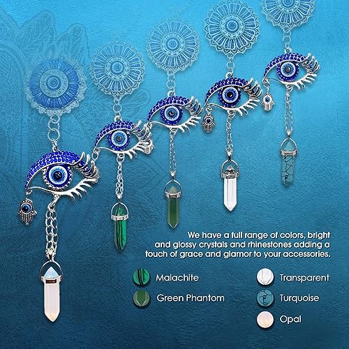 Miniatura 3 de LUCKBOOSTIUM Adorno plateado contra el mal de ojo con cadena de bolas con cristal azul, mano de Hamsa, piedra colgante  para buena suerte y