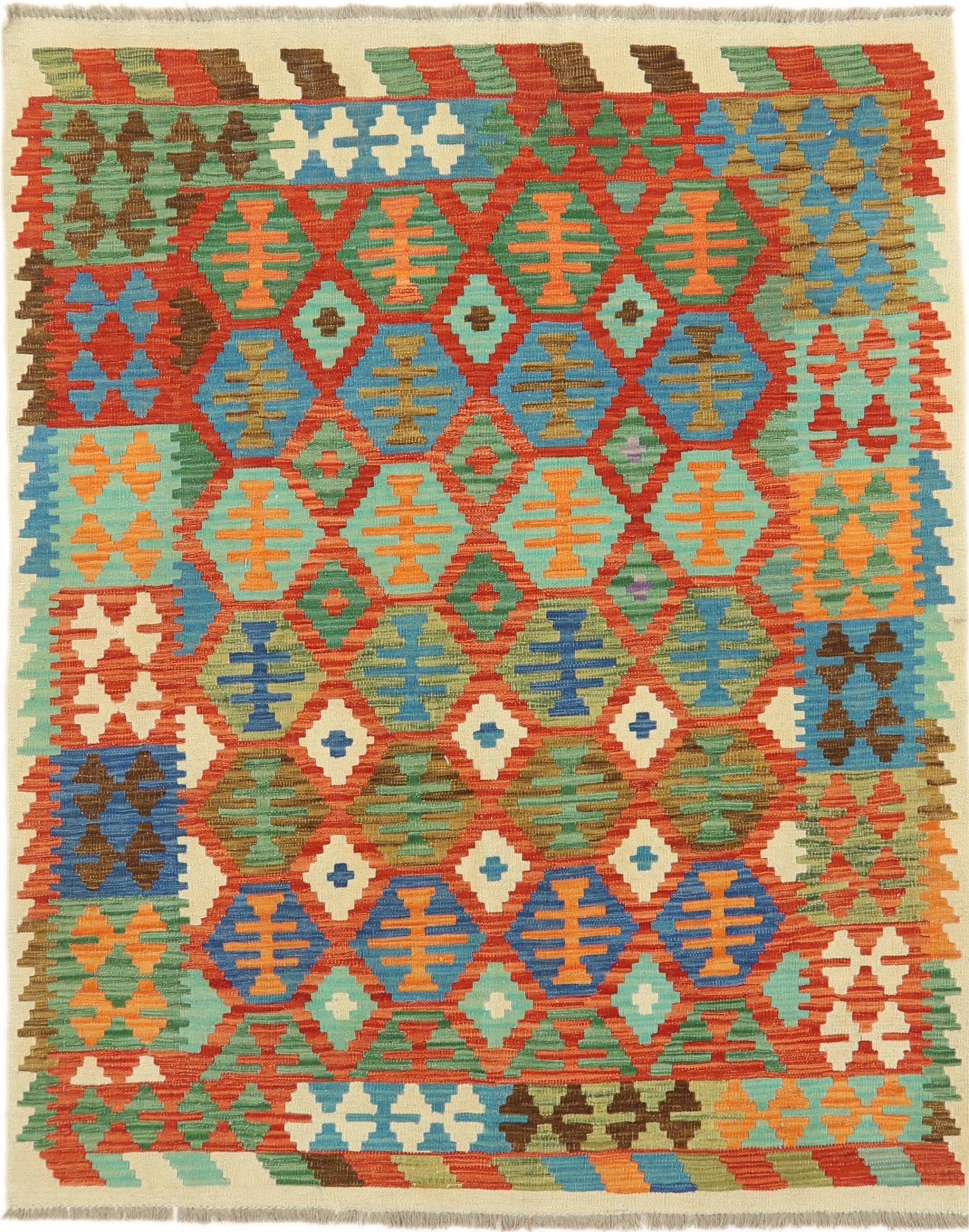 Tapis kilim afghan tissé à la main en laine pour salon 157x196 cm