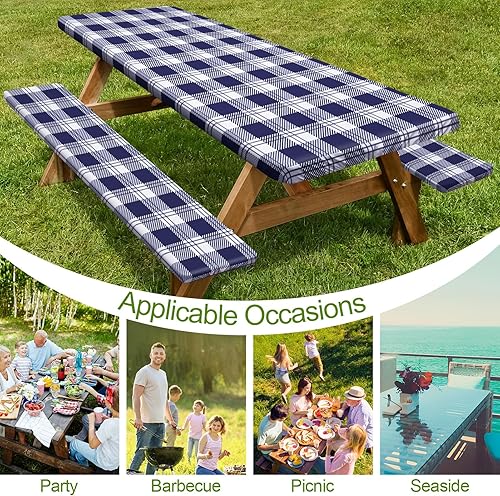 Miniatura 171 de Play Tailor - Mantel para mesa de pícnic con cubiertas para bancas, impermeable y a prueba de viento con bolsa de cordón, ajustable a mesas y bancas