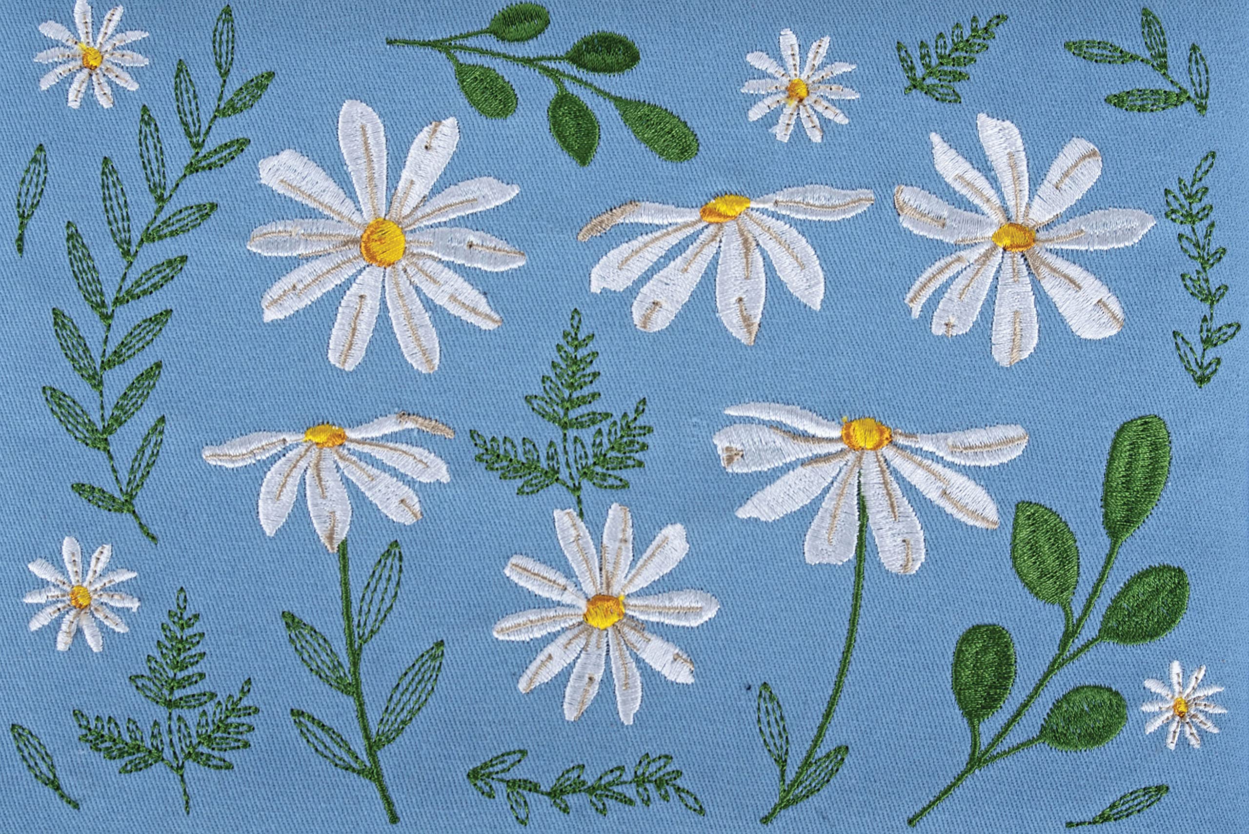 Hobby Gift Boîte de rangement pour loisirs créatifs - Taille M - Motif marguerites en denim brodé