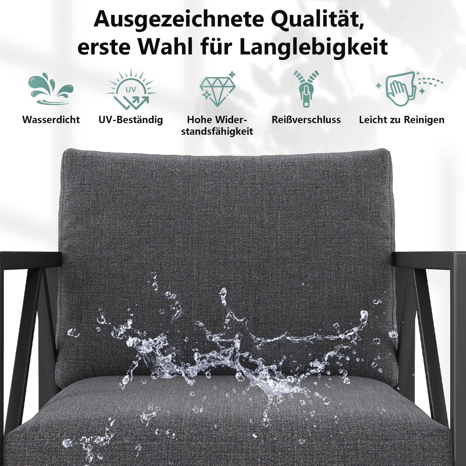 OMERAI Aluminium Gartenmöbel Set 4-tlg. für 5 Personen, Gartenlounge mit wasserdichter Schutzhülle, Outdoor Gartengarnitur für Garten, Terrasse & Balkon, Dunkelgrau(1×3-Sitzer Sofa, 2×Sessel, 1×Tisch)
