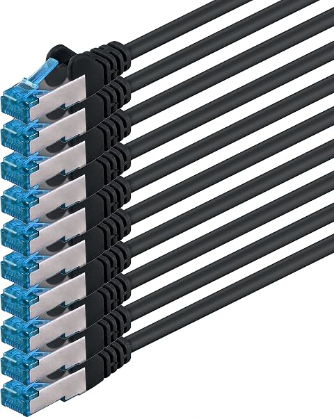 1aTTack.de 0.25m - CAT6a - network cable black - pack of 10 CAT 6 A patch cable 10000 Mbit s SFTP PIMF 500 MHz compatible with CAT5 CAT6 CAT7 DSL Internet Switch Router - 1