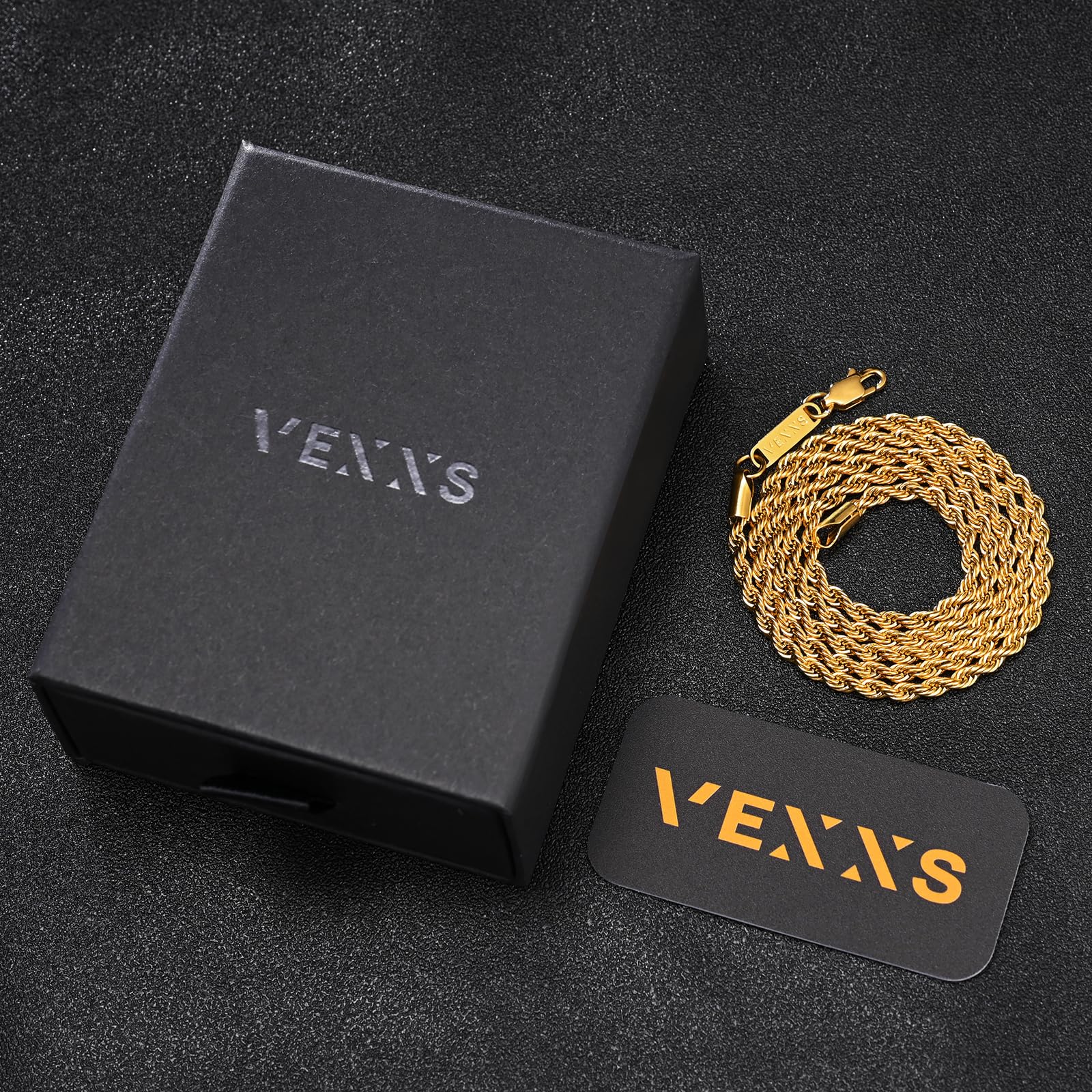 VEXXS EXXS Goldkette Herren Kordelkette,18 Karat Vergoldet 3/4/5mm Edelstahl halskette Herren Kette,Goldkette für Herren Damen Männer Jungen, Schmuck Geschenk,46-66cm