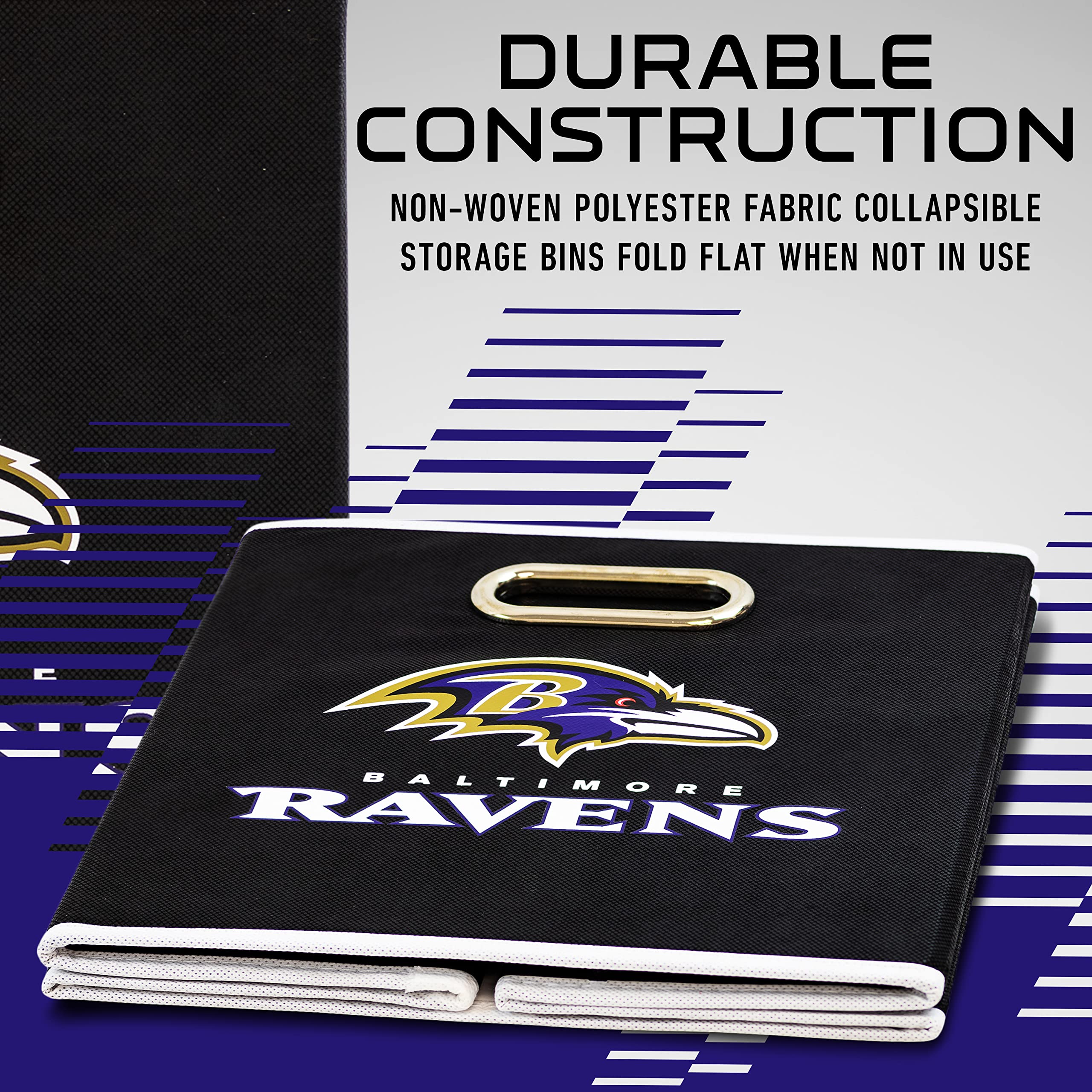Franklin Sports NFL Baltimore Ravens Collapsible Storage Bin NFL Folding Cube Storage Container Fits Bin Organizers Fabric NFL Team Storage Cubes One Size - Image 4