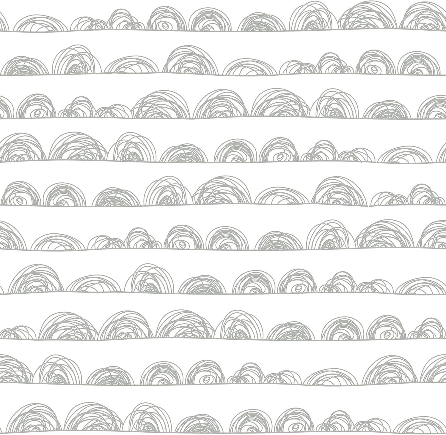 Gray and White Doodle Scallop Peel and Stick Wallpaper Roll