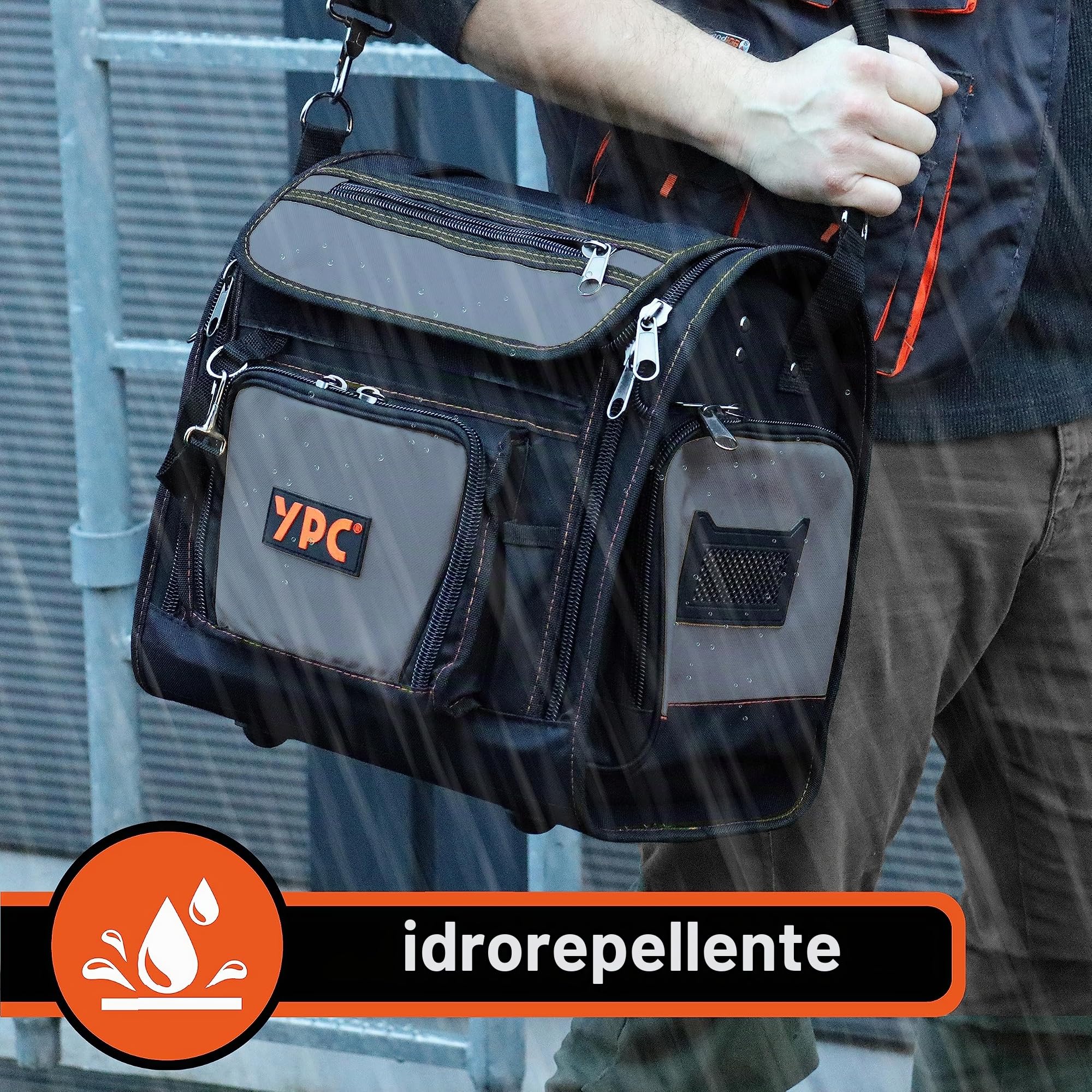 YPC Foreman – Borsa porta attrezzi XL, grigio-nero, 37x36x27cm, capacità di carico 20 kg