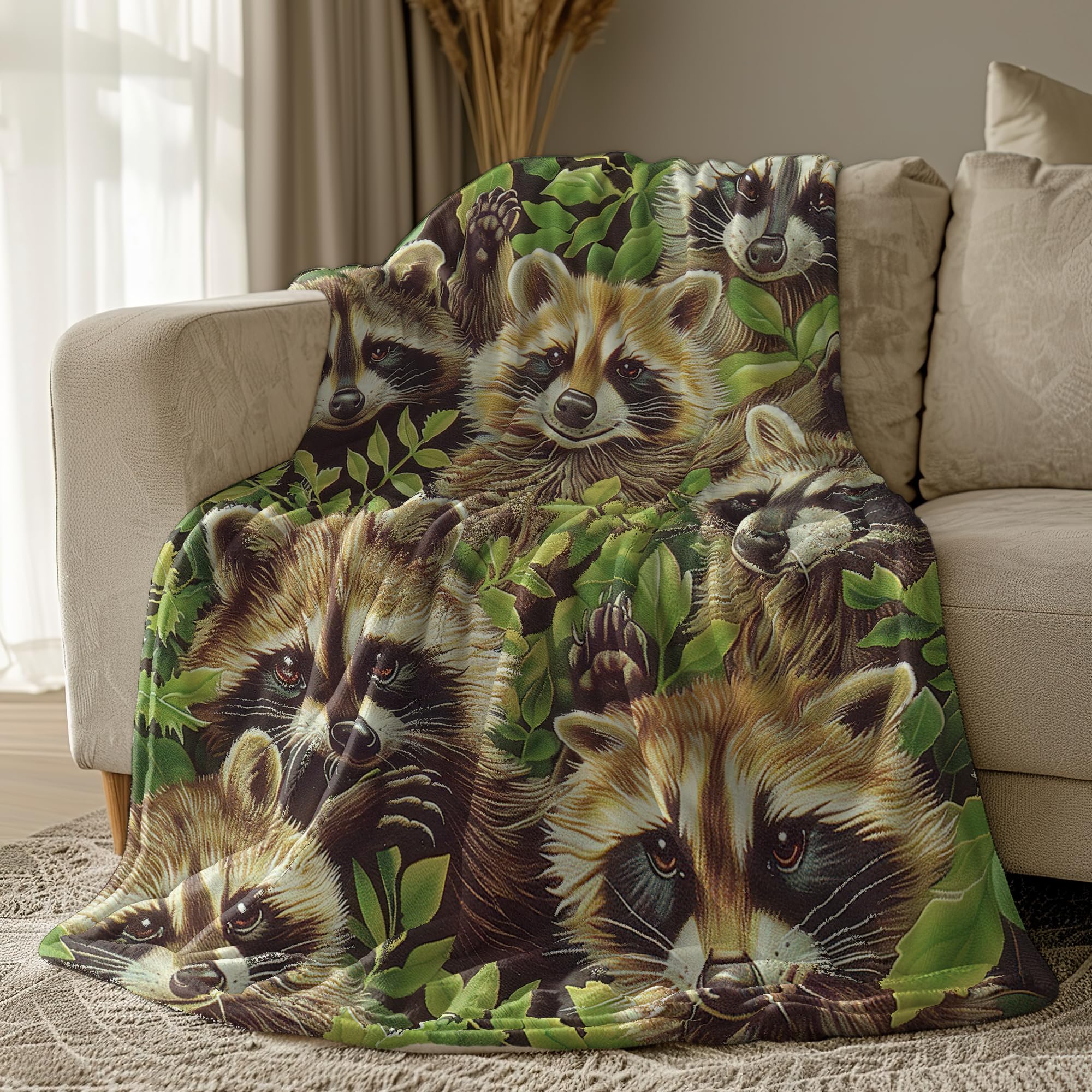 Raccoon Throw Blanket - Cute Raccoon Gifts for Kids - Super Warm Soft Plush Lightweight Fleece Flannel Blanket - 80