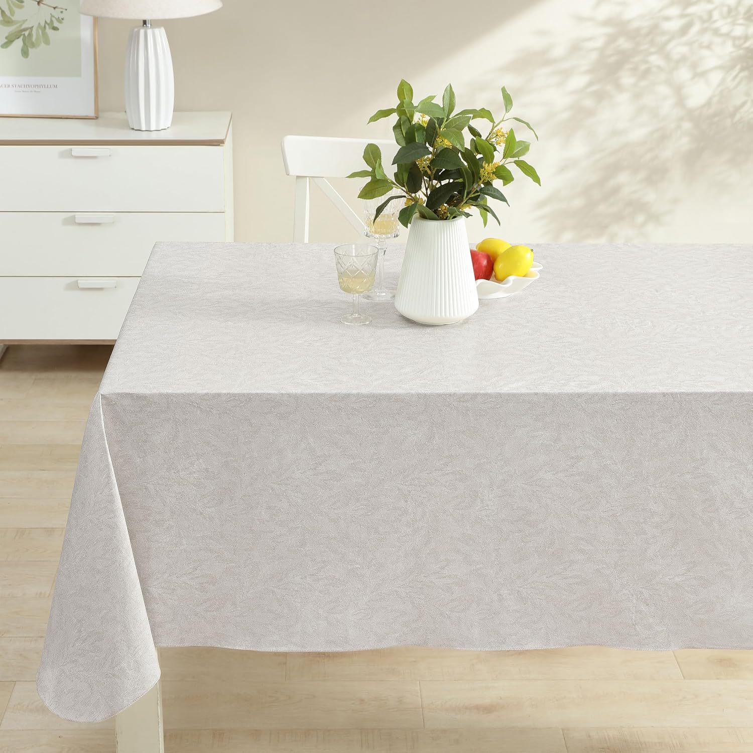 Newbridge Napa Leaf Beige Vinyl Flannel Backed Tablecloth, 60 x 102 Inch Rectangle, Hotel Quality Waterproof Indoor Outdoor Table Cover for Kitchen, Patio, Dining, BBQ