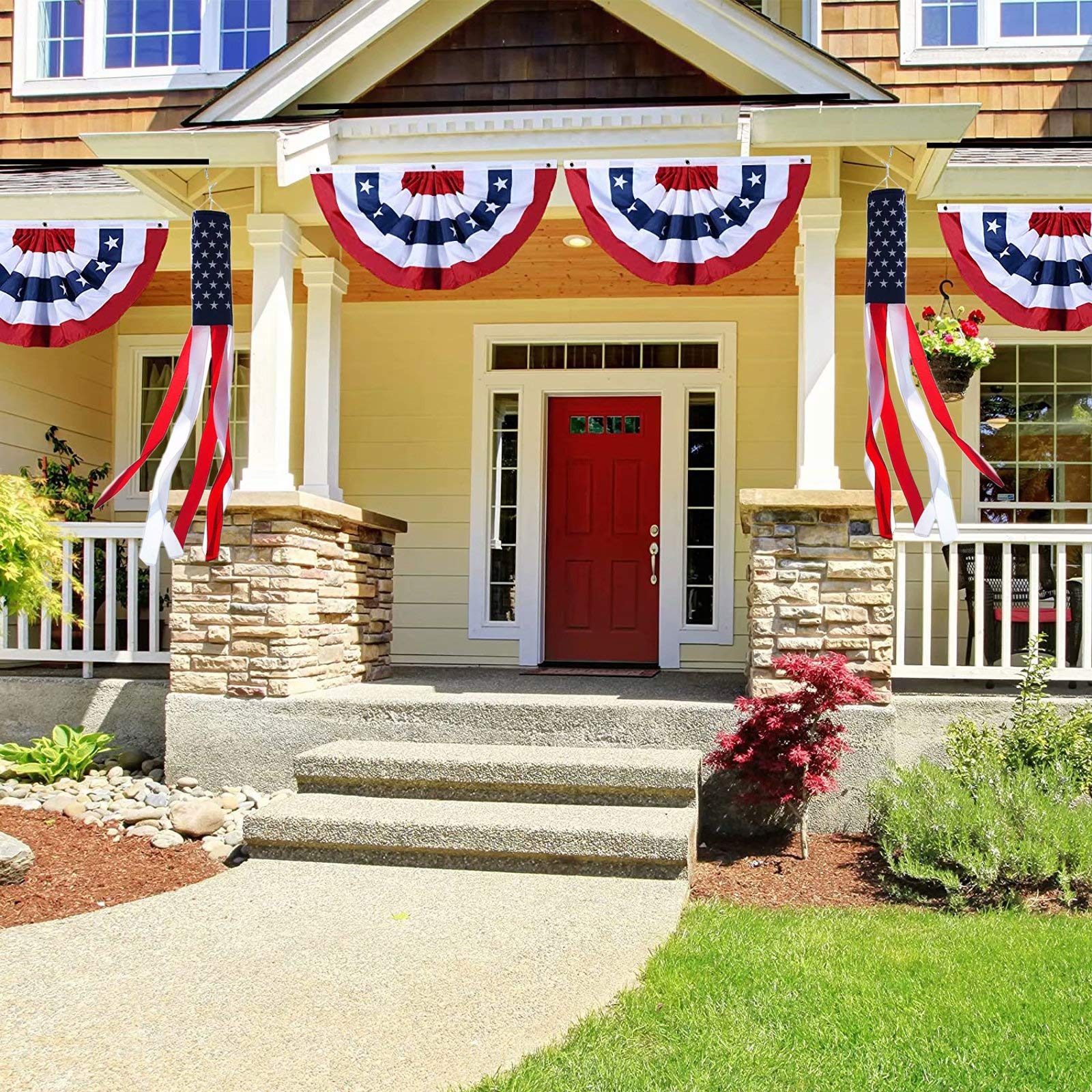 8 szt. USA plisowana flaga wachlarza dekoracje na dzień niepodległości -3,5 x 9,5 cm baner chorągiewka flaga patriotyczna półwachlarz baner flaga z mosiężnymi oczkami na 4 lipca Dzień Pamięci Dekoracja