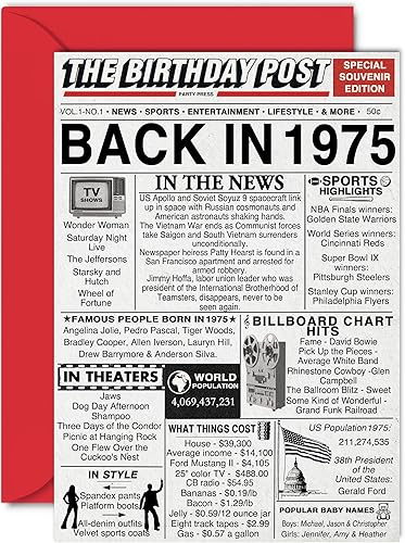 Miniatura 1 de Tarjetas de cumpleaños número 49 para hombres y mujeres, periódico Back In 1975, tarjeta de decoración de cumpleaños 49 para ella, papá, mamá,
