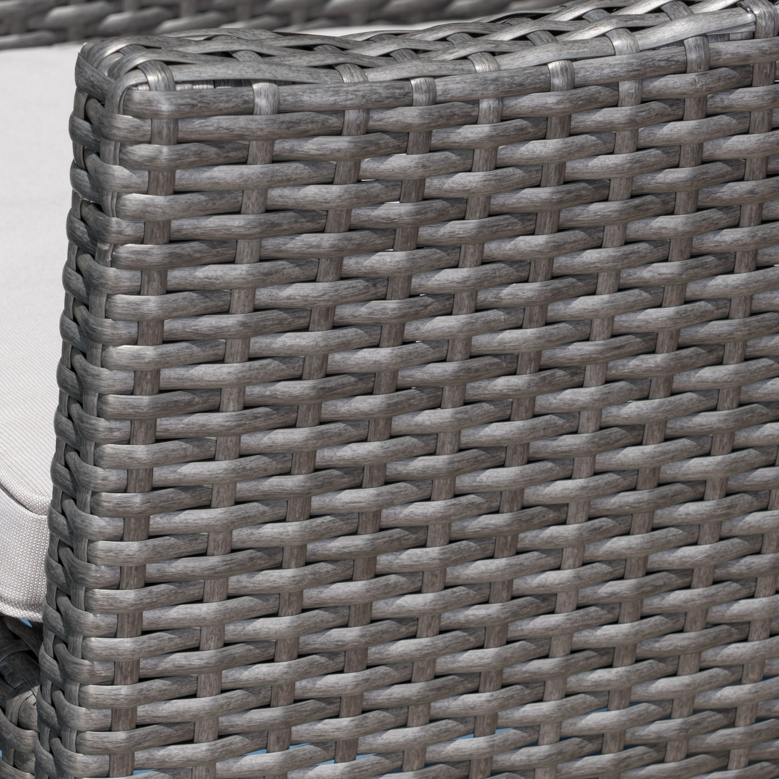 Orwel - Juego de comedor de madera y mimbre para exteriores, 5 piezas, acabado gris/gris 9