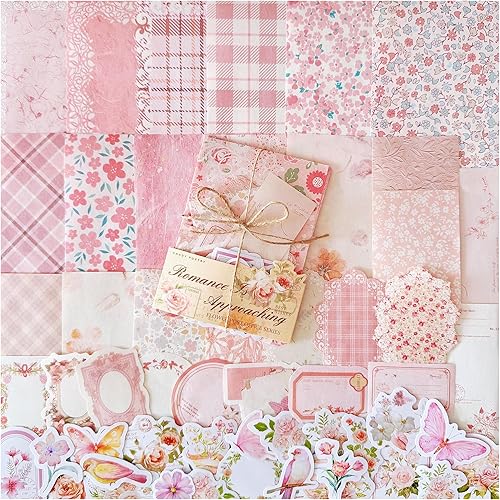 Doraking 100pcs Vintage Floral Scrapbook Paper Journaling Stickers Assorted Set, Material Paper Memo Junk Journal Supplies for Bullet Journaling Retro Crafts Planner Collage Card Album