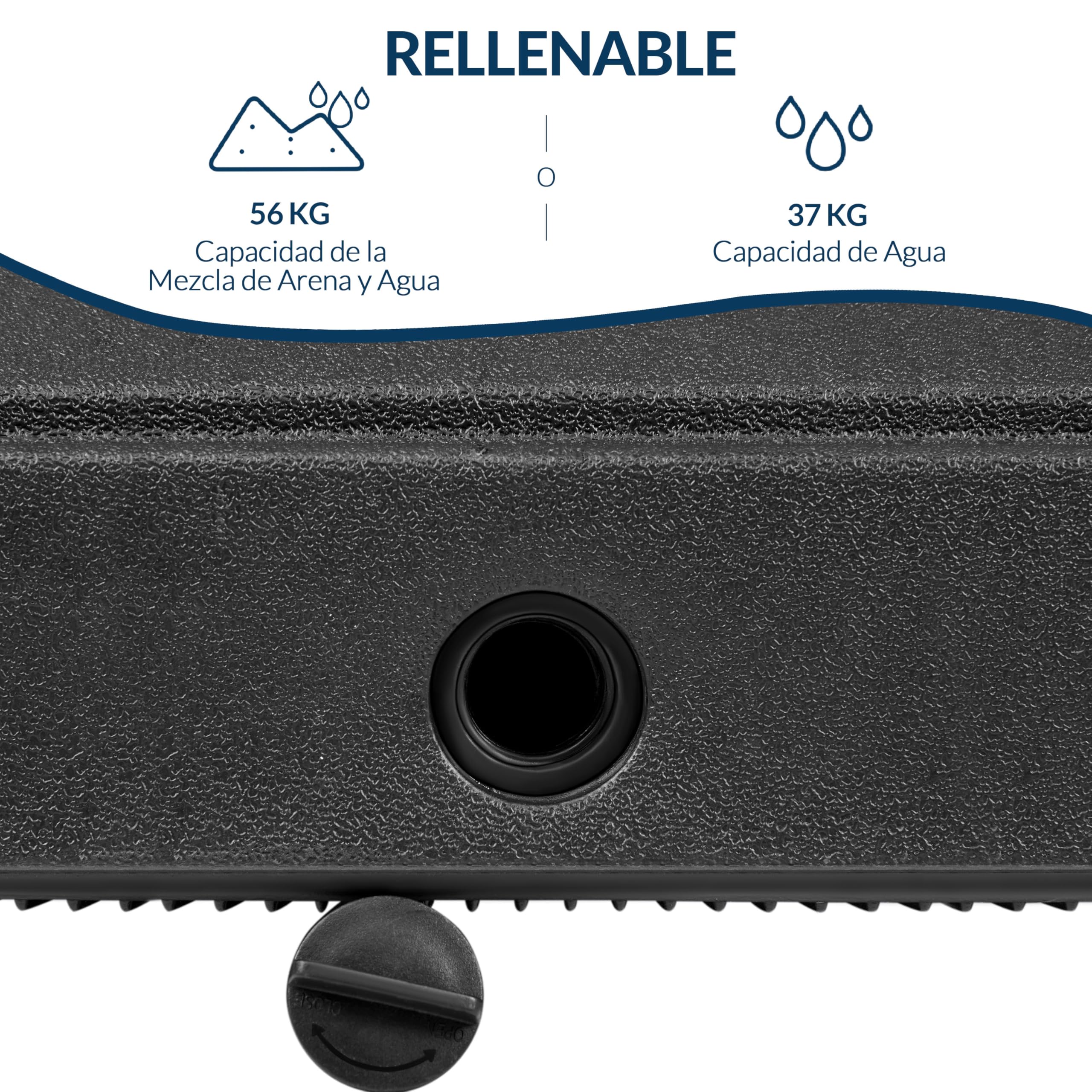 Yaheetech Base de Sombrilla Cuadrada Rellenable 37kg Agua /60kg Arena Negro | Ruedas Bloqueables, Mástiles con Tornillos de 38/48mm, HDPE Resistente a la Intemperie, Ideal para Jardín/Terraza/Patio