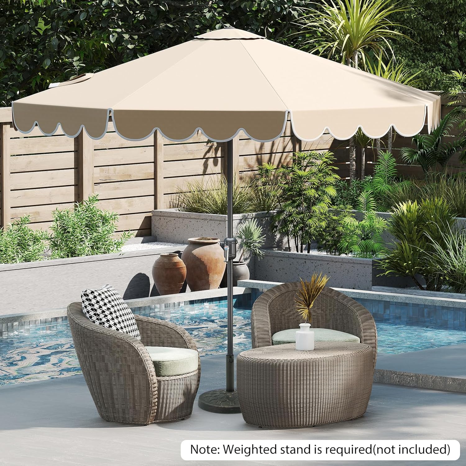 HAPPYGRILL 10 FT Patio Umbrella, Market Table Umbrella w/Crank, Push Button Tilt, Ruffled Edges, Vented Top & 8 Ribs, Outdoor Sun Shade for Poolside Backyard Beach