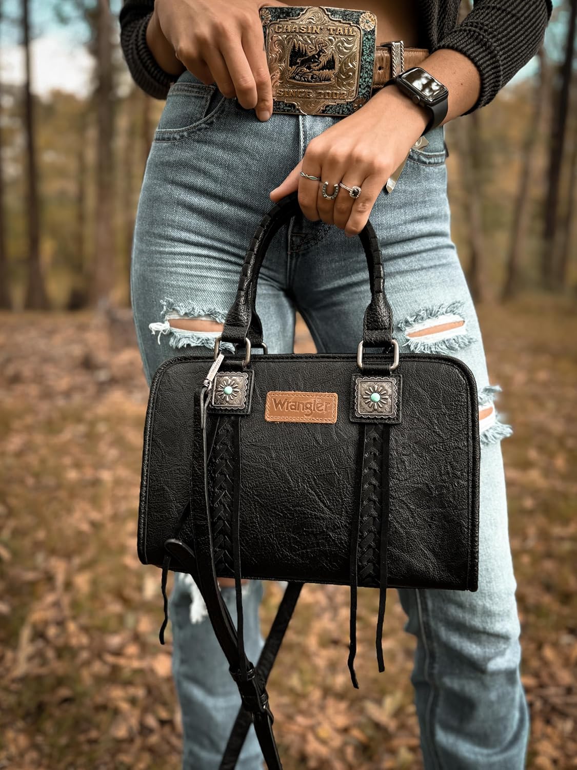 Wrangler Tote Bag for Women Crossbody Purse Fringe Western Purse Vintage Top Handle Handbags - Image 3