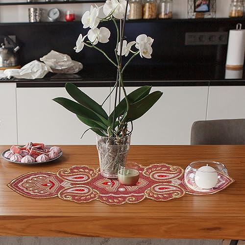 Miniatura 9 de Camino de mesa rojo de Navidad, camino de mesa con cuentas de Navidad, camino de mesa con cuentas brillantes, tapete de mesa para cosecha, Navidad,