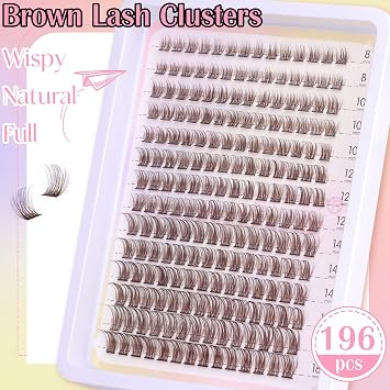 Brown Cluster Lashes Wispy Individual Eyelashes Clusters 196pcs D Curl Individual Lashes Extensions 8-16MM Fluffy Cluster Lash by Ruairie