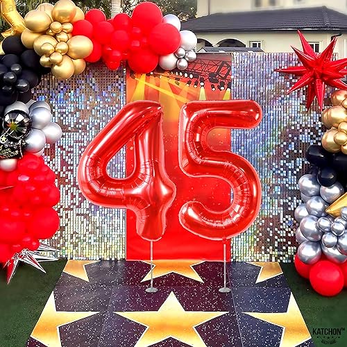 Miniatura 9 de KatchOn, Globo rojo gigante del número 45 de 40 pulgadas, globo de 45 años, globo rojo del número 45, decoraciones de cumpleaños 45 para mujer,