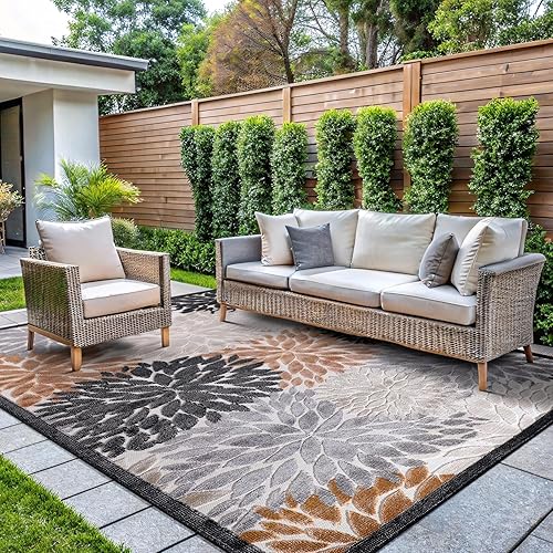 Miniatura 350 de CAMILSON Indoor Outdoor Rug 5x7 Bohemian Medallion Floral Area Rugs for Indoor and Outdoor Patios Easy-Cleaning Non-Shedding Living Room Garden and