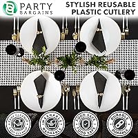 Vista 27 de Party Bargains Disposable Plastic Black Gold Cutlery Set, Infinity Modern Design Utensils, 40 Pack: 16 Forks, 8 Knives, 16 Spoons