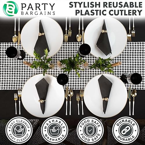 Miniatura 27 de Party Bargains Disposable Plastic Black Gold Cutlery Set, Infinity Modern Design Utensils, 40 Pack: 16 Forks, 8 Knives, 16 Spoons
