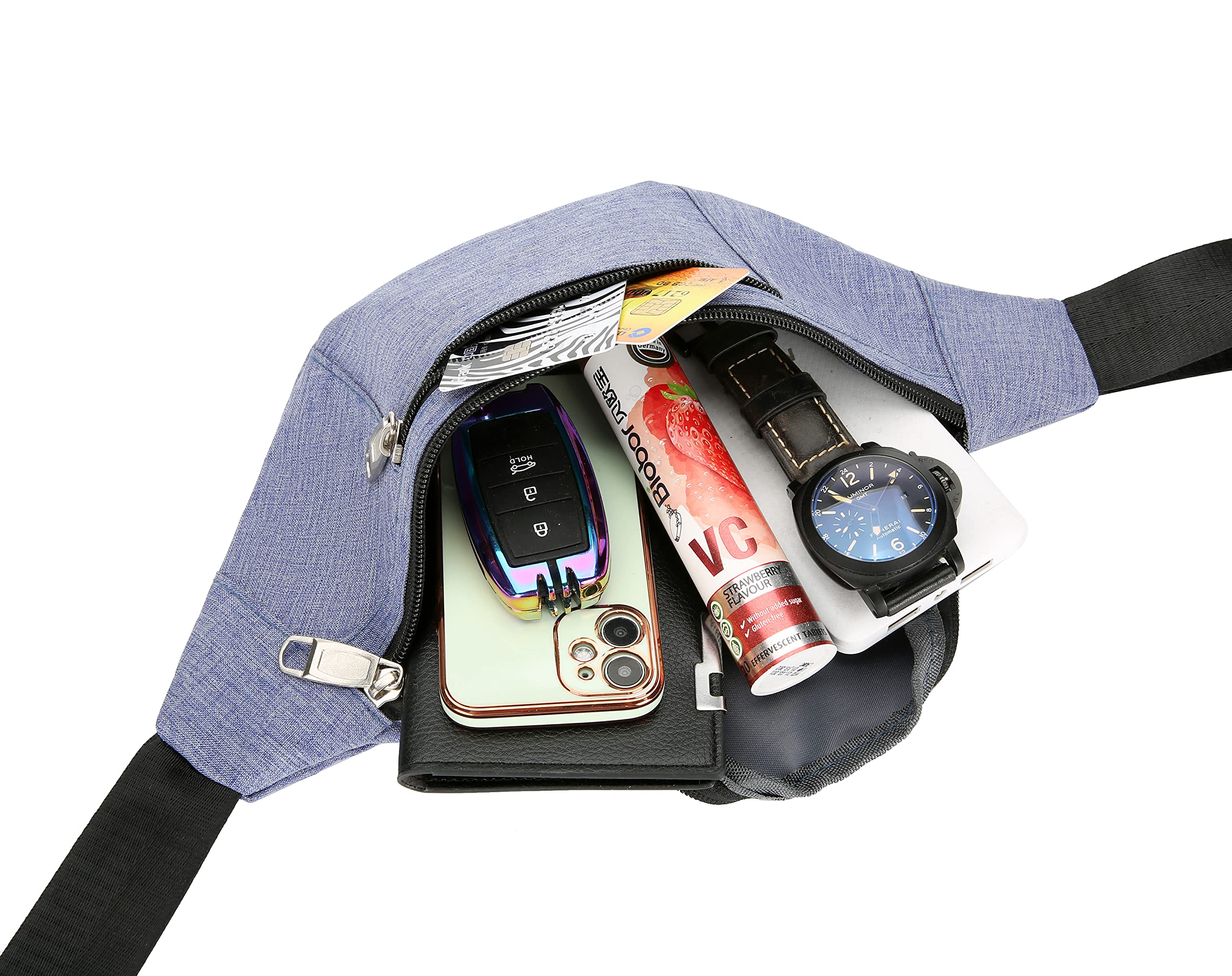 Sacoche Banane Imperméable - avec 2 Poches Zippées - Ceinture Réglable