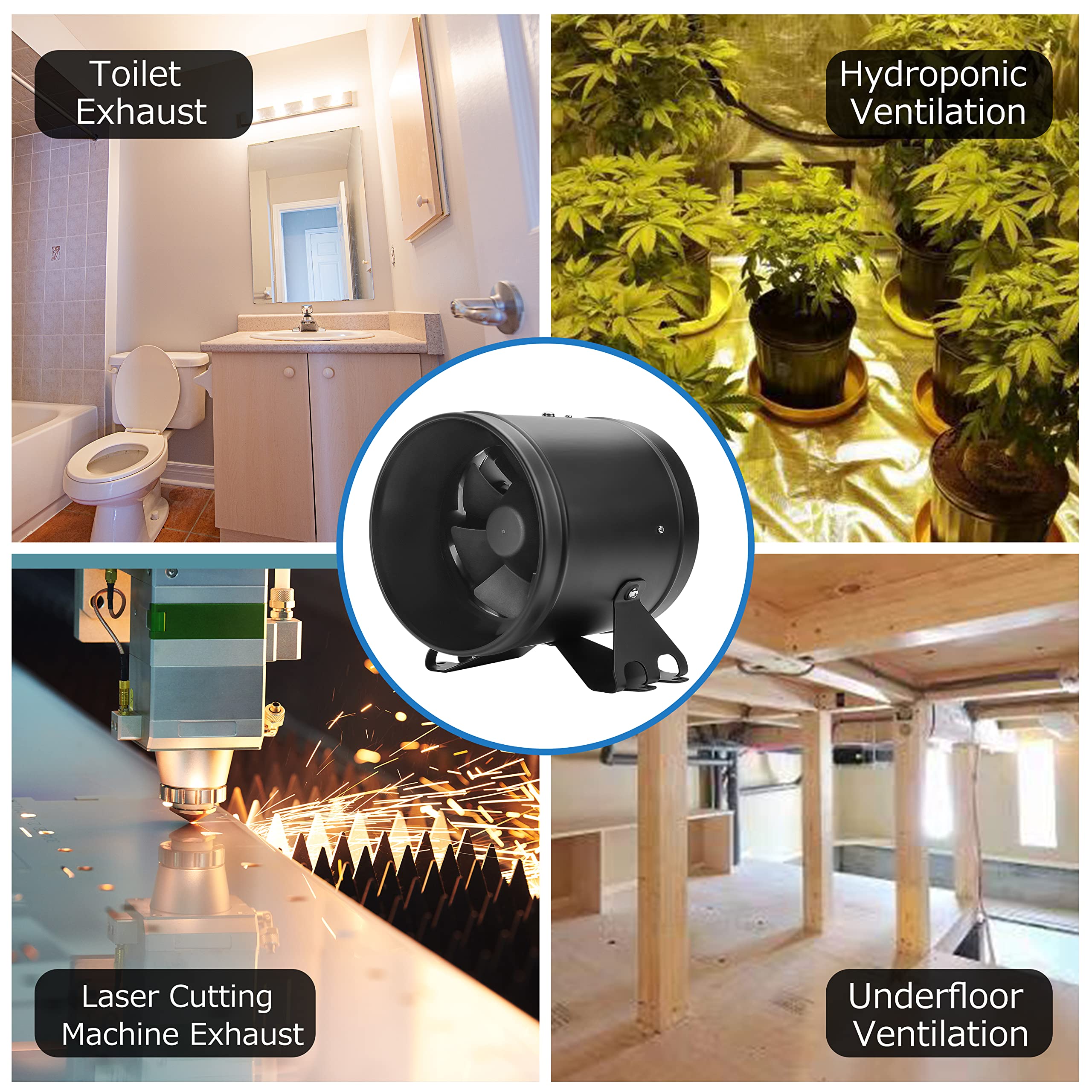 Rohrventilator 150mm Regelbar, 594m³/h Inline-Kanalventilator Abluftventilator Ideal Rohrlüfter für Wachstumszelte, Belüftung und Abluftgebläs