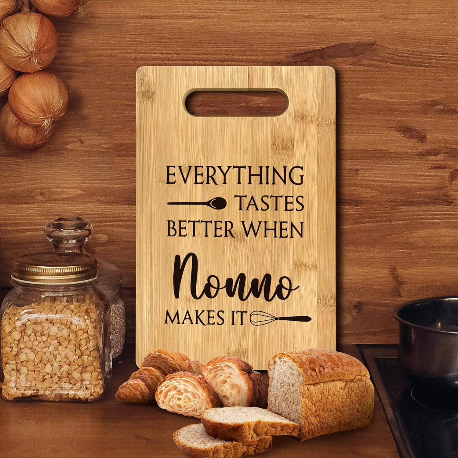 FONDCANYON Nonno Gifts, Everything Tastes Better When Nonno Makes It Gift Bamboo Cutting Board Kitchen Decor, Nonno Father’s Day Gifts Cutting Boards for Kitchen, Gift for Grandpa from Grandchildren - Image 5