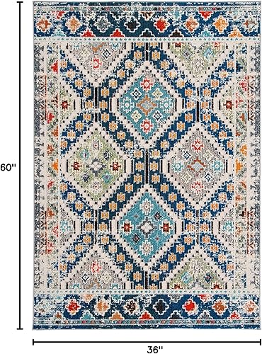 Vista 284 de Safavieh Madison Collection MAD418F - Alfombra de área con diamantes, Polipropileno, Azul Oscuro/Amarillo