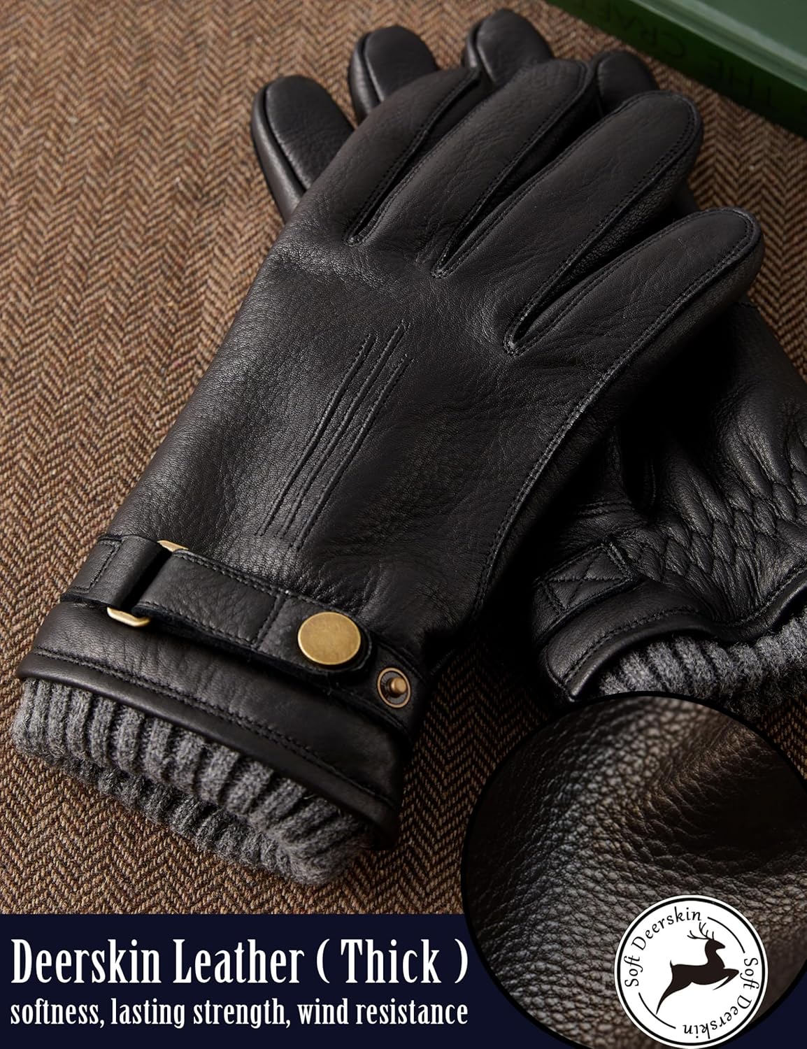 VIKIDEER Luxury Real Deerskin Leather Gloves for Men Curved Ergonomic Fingers Design More comfortable - Image 3
