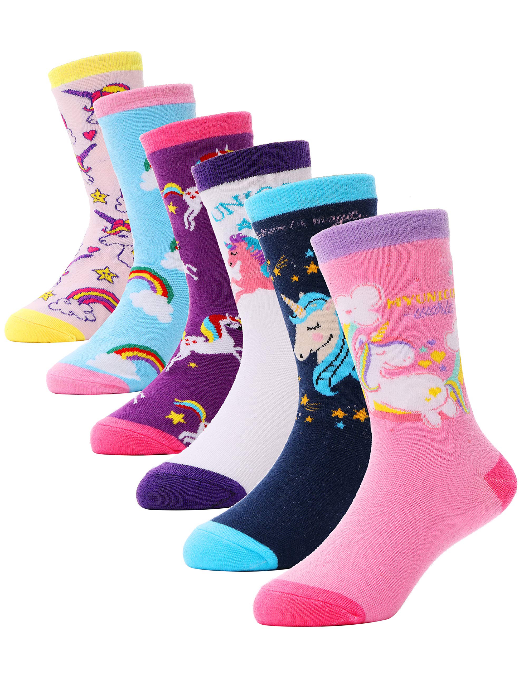Anlisim Girls Cotton Socks, Cute Cartoon Novelty Fashion Socks, 6 Pairs
