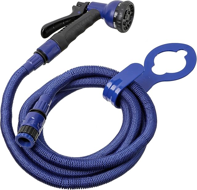 TATAY TATAY Gartenschlauch Flexibel 7,5 m Superflex, leicht, Bewässerungspistole mit 8 Positionen, Universalanschluss, 3/4"-1/2" Innengewinde und Aufhänger. Blau — Schläuche
