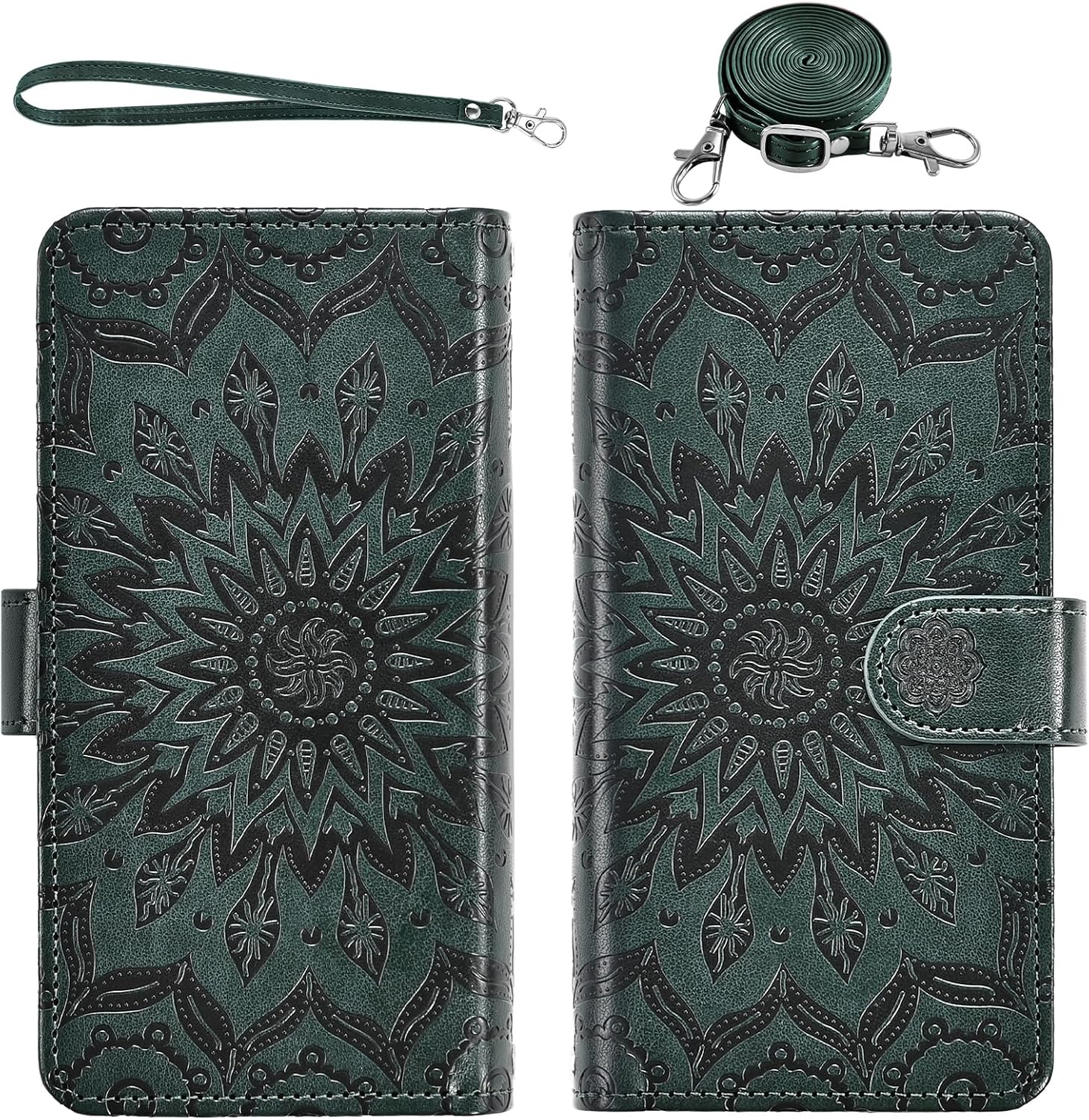 Phone Case for iPhone 16 Pro Max 6.9 inch Zipper Wallet Magnetic Detachable Cover with Screen Protector Crossbody Lanyard Strap Flip Card Holder Slot i Phone16 16Pro i16 ProMax 16ProMax Dark Green