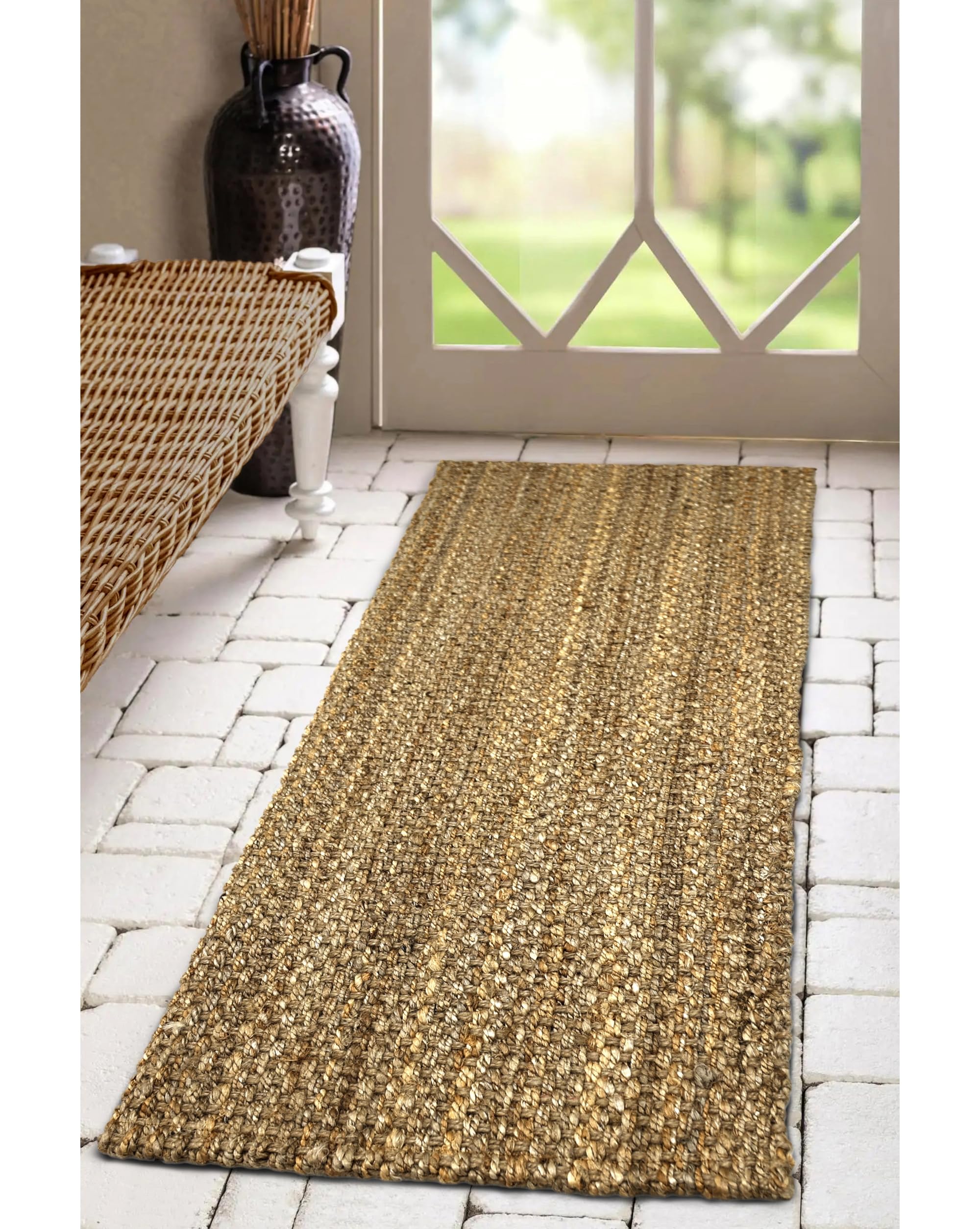Modern Style Rugs Natural Jute Runner Rug, Hardwearing Durable Jute Suitable for Bedroom, Living Room, Hallway, Bathroom, Lounge, Office Room Rug - 60x180cm