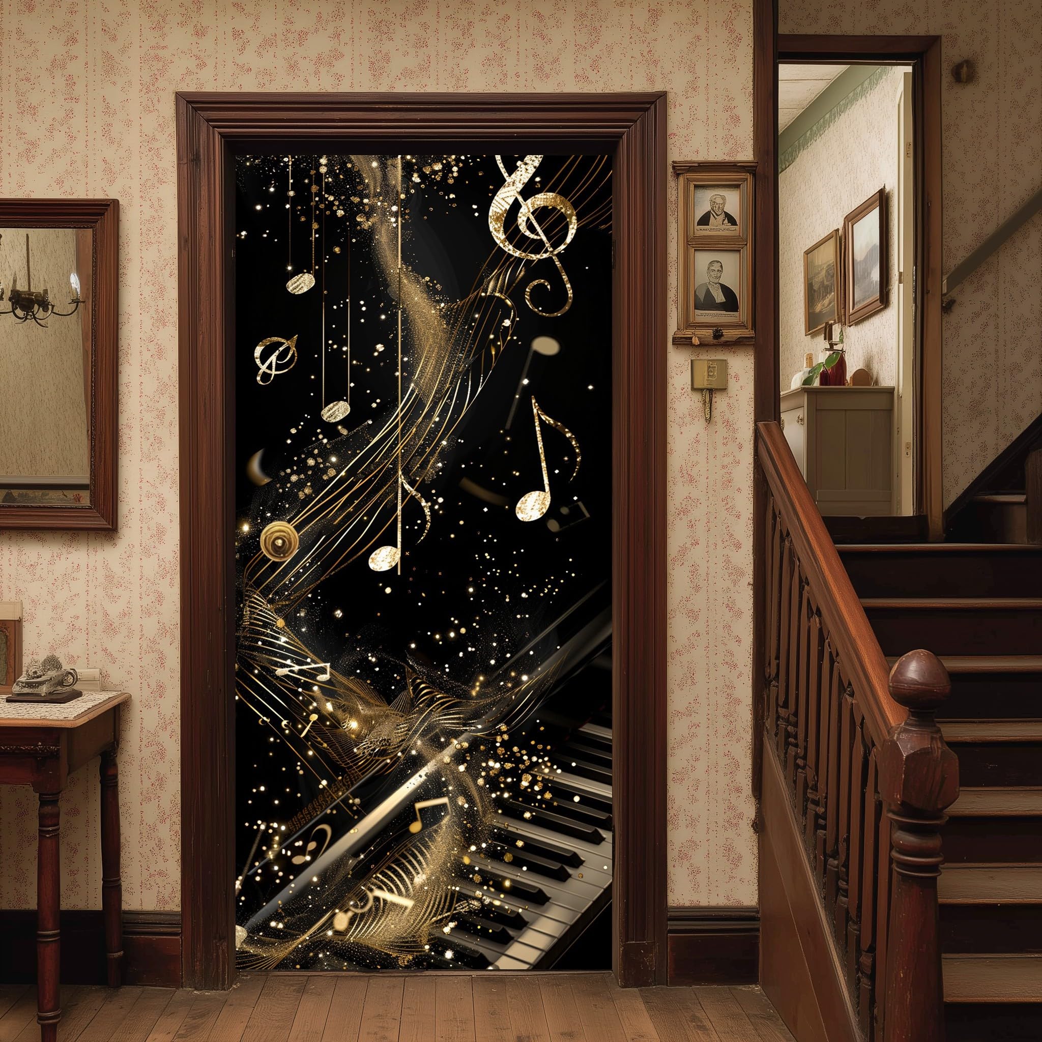 Poster pour porte mural stickers auto-adhésif Thème Musical Note 95x210cm