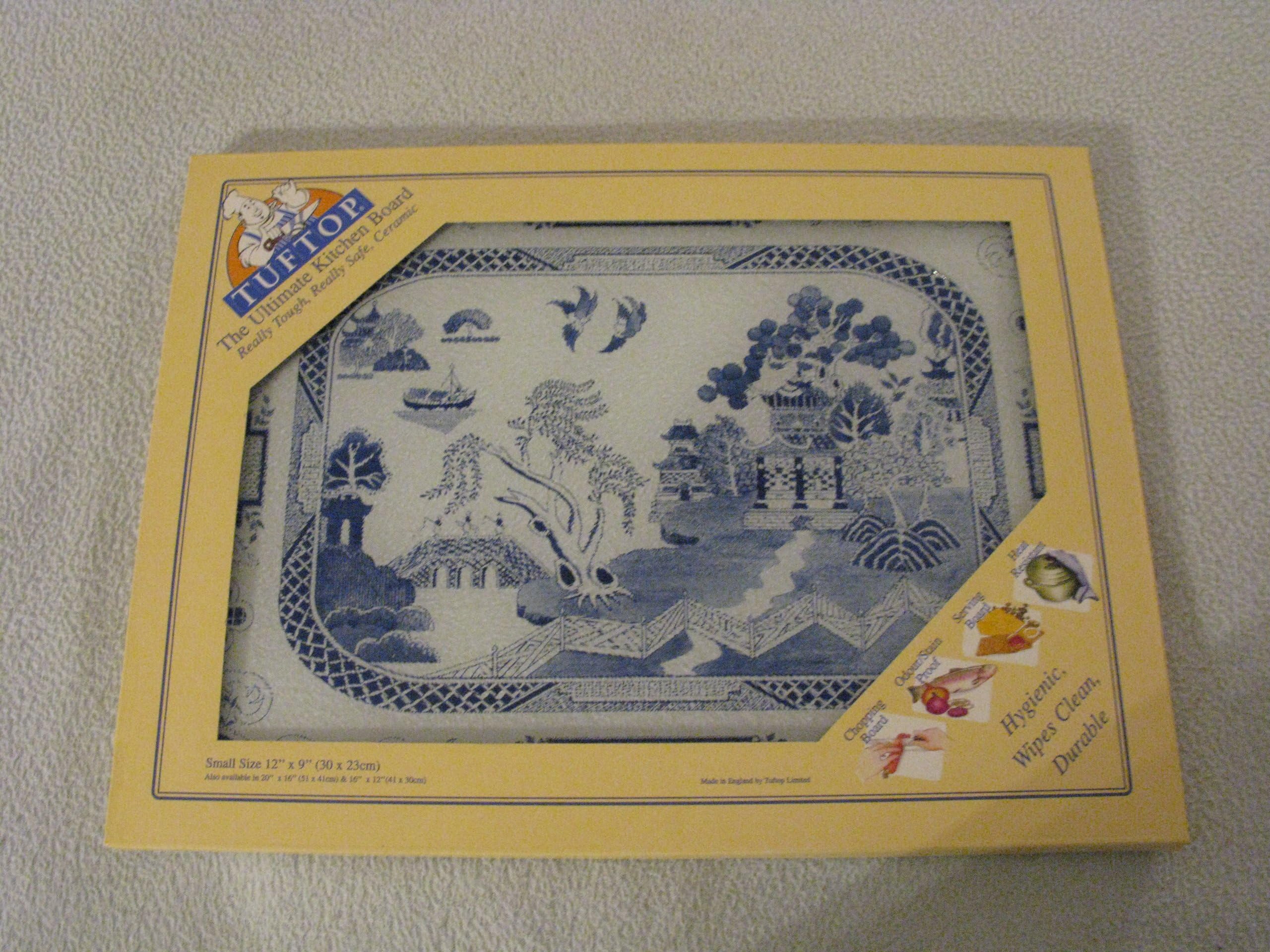 Ultimate Kitchen Board Glass Surface Protector, Blue and White Pagoda Design, 9 by 12 Inches