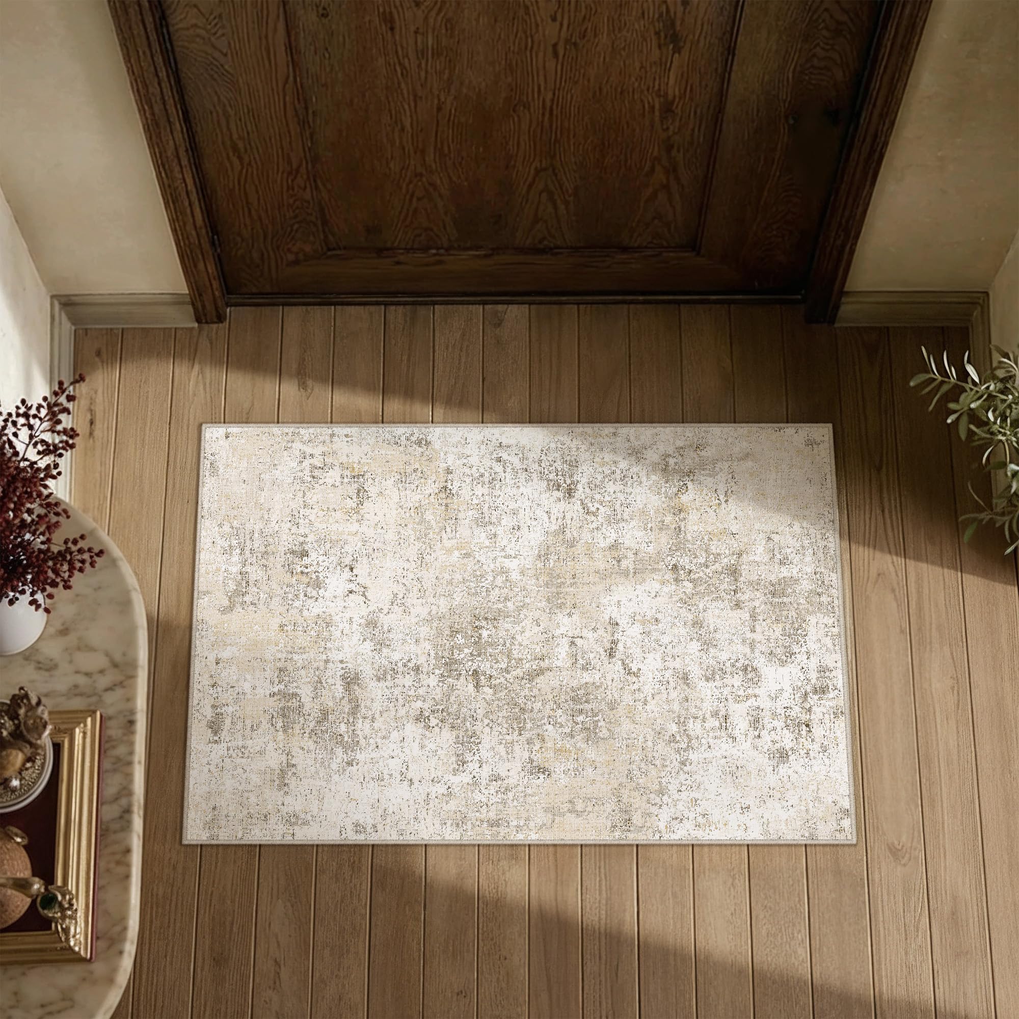 PureCozy Fußmatte Teppich 60x90cm Beige Fussmatte Waschbarer Modern Abstrakt TeppichläUfer Küchen Wohnzimmer Schlafzimmer Bettvorleger Teppiche rutschfest Kurzflor Weich