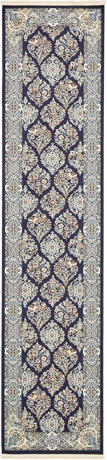 Unique Loom Narenj Collection Classic Traditional Textured Repeat Design Area Rug, 3' 0" x 13' 0", Navy Blue/Tan