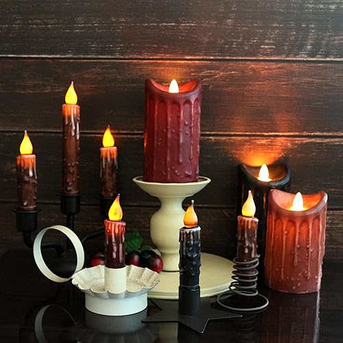 Miniatura 2 de CVHOMEDECO. Velas de cera real sumergidas a mano, funciona con pilas, temporizador, velas cónicas sin llama primitivas del país, 4-34 pulgadas,