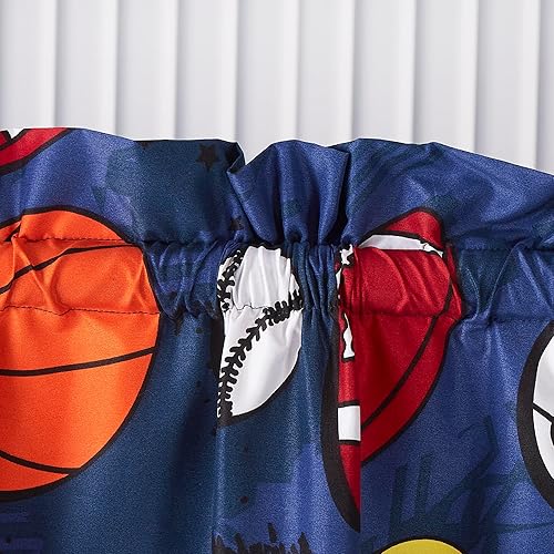Miniatura 2 de Chezmoi Collection Juego de 4 cortinas para ventana de pelotas deportivas para niñosadolescentes, azul marino, gris, naranja, blanco, estampado,