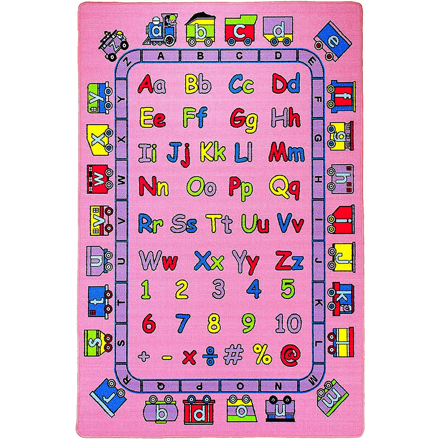 Mybecca Kids Rug ABC Fun in Pink Area Rug 5' x 7' Children Area Rug for Playroom & Nursery - Non Skid Gel Backing (59