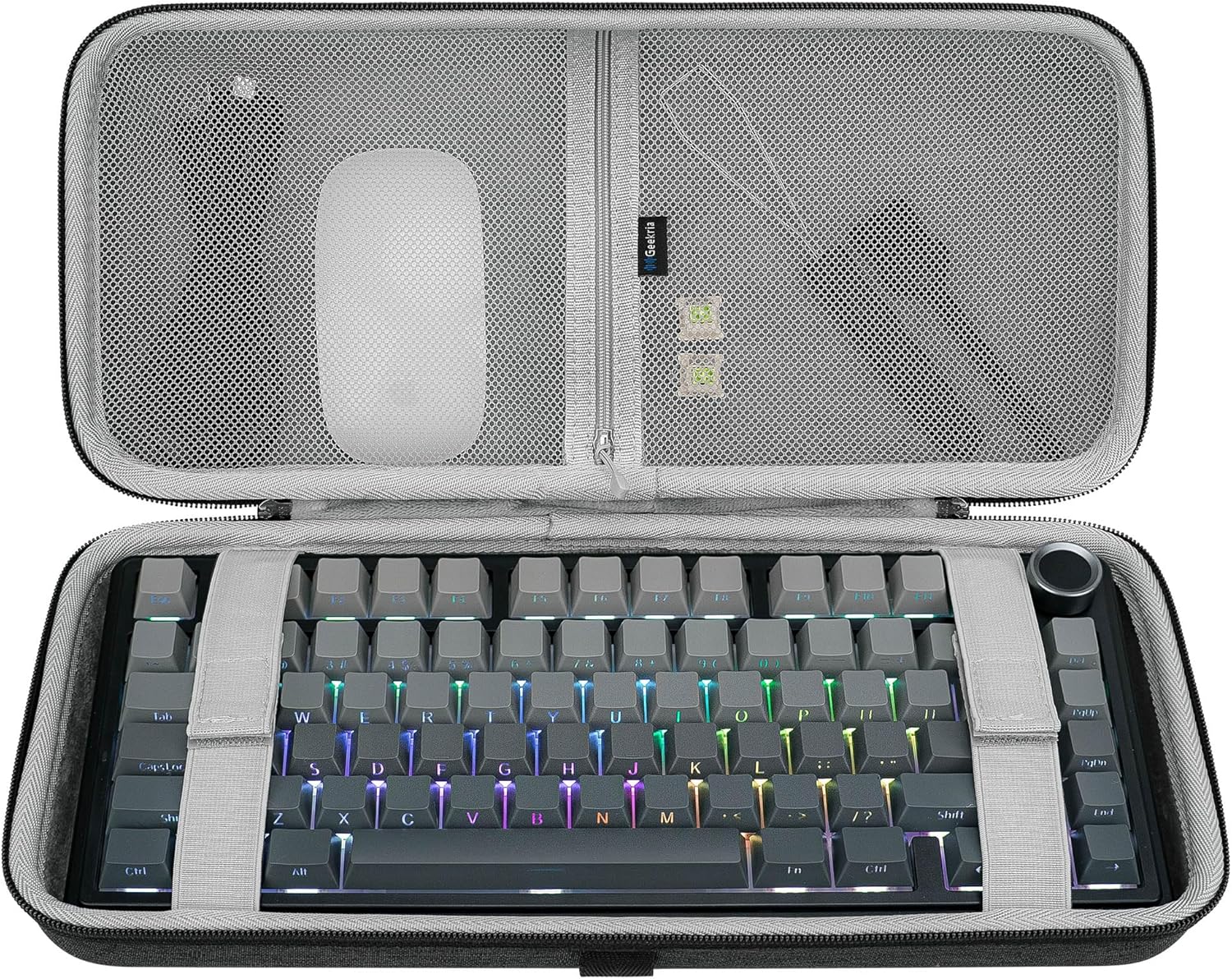 GEEKRIA 75% 84-Key Gaming Keyboard Case, Hard Shell Travel Carrying Bag, Compatible with Keychron K2 / K2 HE, Logitech POP Keys/MX Mechanical Mini, Aula F75 Pro / F75 75% (Extra Space)
