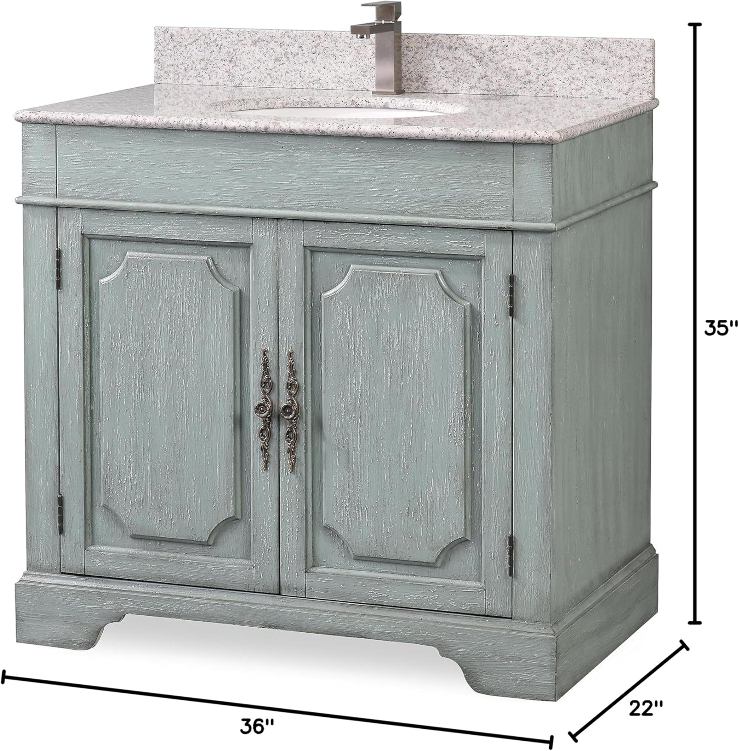 Benton Collection 36'' Shabby Chic Cottage Style Bathroom Vanity (Teal)