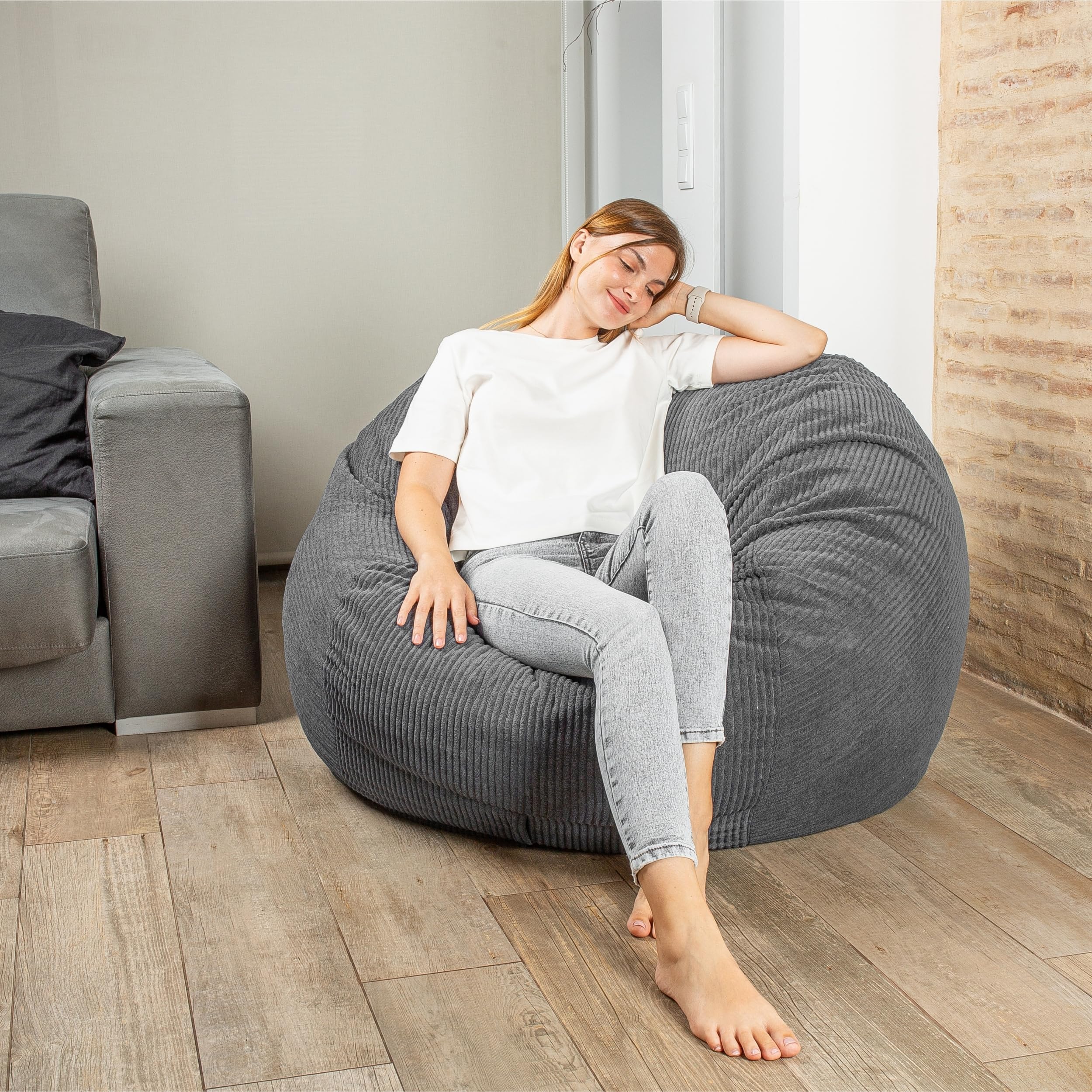 bananair - Gigantyczne Łóżko typu Bean Bag - Miękki Materiał Kordurowy & Wygodna Piankowa Wypełka - Łatwo Składana, 2-w-1 Materac Podłogowy i Fotel typu Bean Bag/Sofa dla Dorosłych, Dzieci